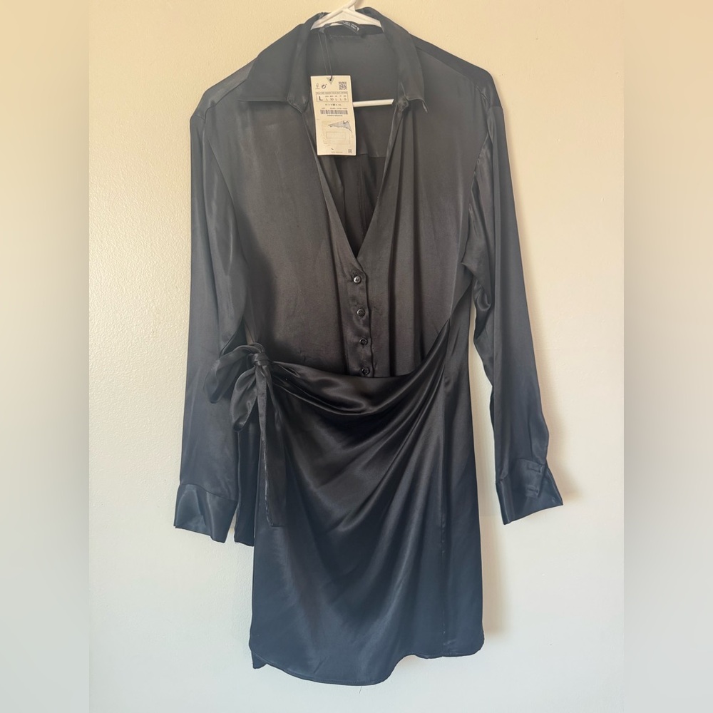 Zara Black Long Sleeve Wrap Dress - Picture 6 of 6